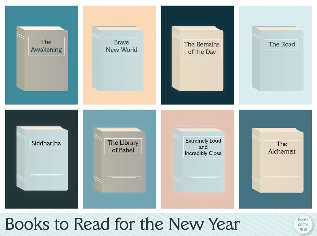 Books for the new year banner, graphic by Books on the Wall
