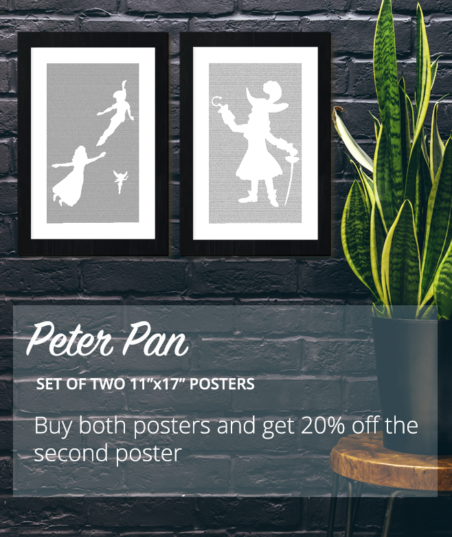 Peter Pan Book Poster Set (Peter, Tink, and Wendy and Captain Hook Designs)