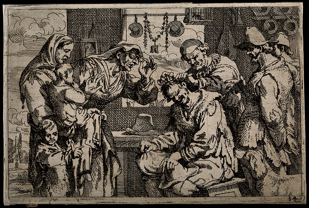 Barber surgeon etching illustration